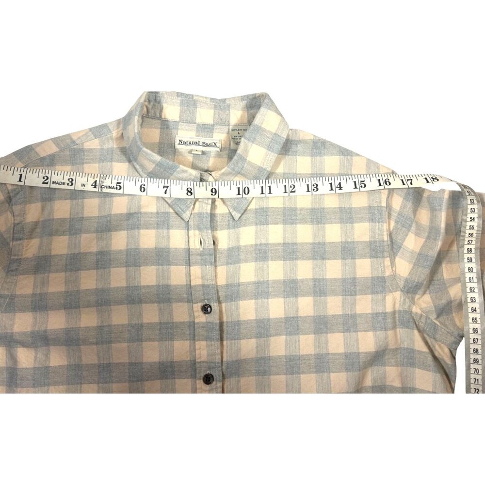 Natural Basix Men's Large Cotton Button-Up Plaid Long Sleeve Shirt - Picture 6 of 9